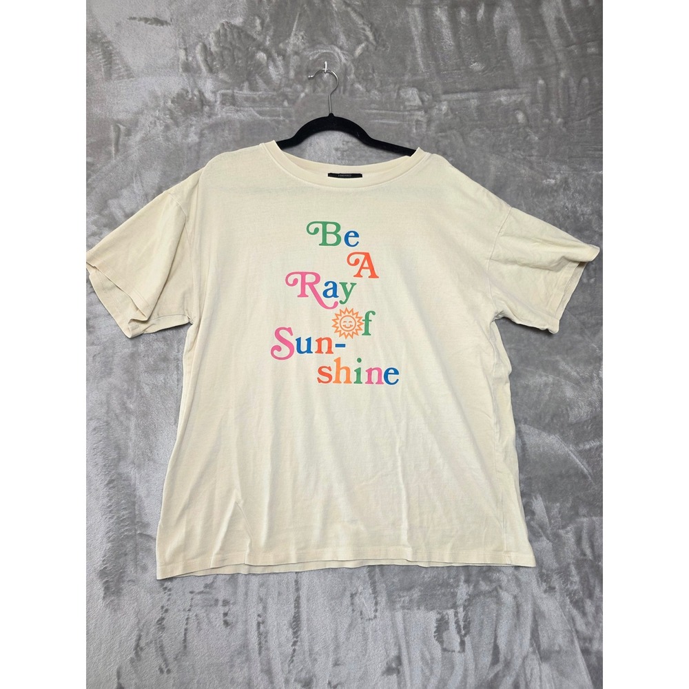 Forever 21 Womens Cream Be A Ray of Sunshine Graphic T-Shirt Large Retro Sun Tee - Picture 1 of 6